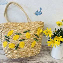 [Brand New] Embroidered Rattan Tote Bag – 100% Handmade