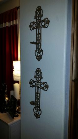 Iron Cross wall art candle holders