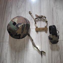 Lv3 Kevlar Helmet With Straps, And Ballistic Headphones