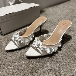 A New Day Lupita White Mule Heels Sz 6.5