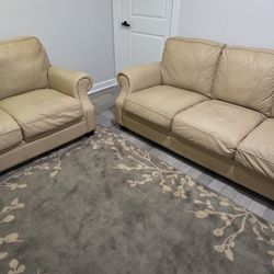 2 Piece Tan Leather Sofa And Love Seat