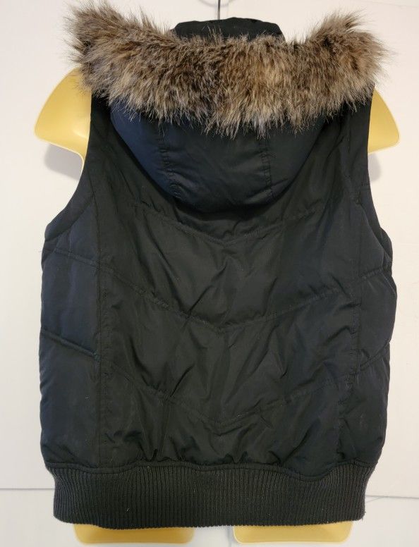 Gap Med Black Vest Down Remove Hood Fur Trim