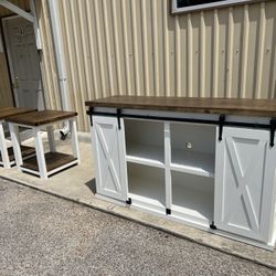 Custom TV Stand Cabinet Entertainment Center TV Lift Modern Rustic Farm House Barn Doors Console Handmade Restorations hardware Insp. Bookshelves 