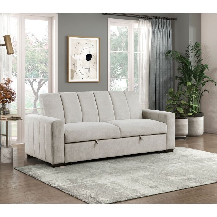 Brand new biege linen convertible sofa with pullout sofa (Opened sleeper: 67"x72"x20H")