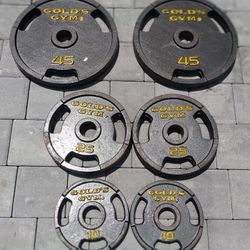 SET  OF  GOLDS   GYM  OLYMPIC  PLATES  (PAIRS OF)  :  45s  25s  10s
