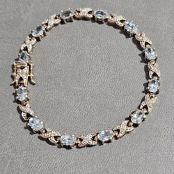 PAJ Blue Topaz, Diamonds Gold Vermeil Sterling Silver Bracelet