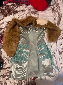 Silver Satin Mini Dress with Faux Fur Stole Gatsby