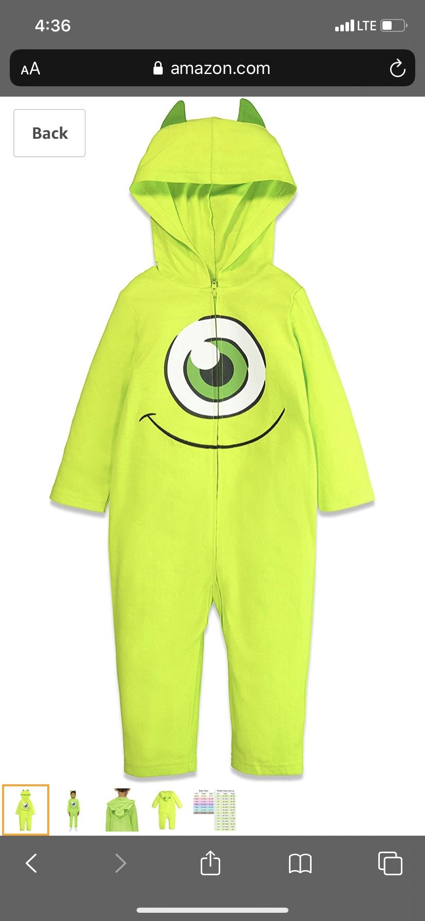 Disney Pixar - monsters Inc pajamas/costume