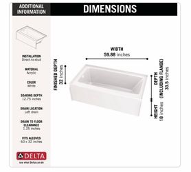 Classic 500 60 in. x 32 in. Alcove Deep Soaking Bathtub with Left Drain in High Gloss White