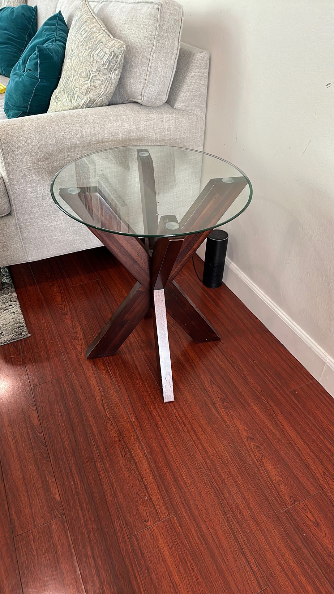 2 Circular Glass End Tables
