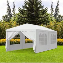 10 ft. x 20 ft. White Wedding Party Canopy Tent Outdoor Gazebo with 6-Removable Sidewalls&venta