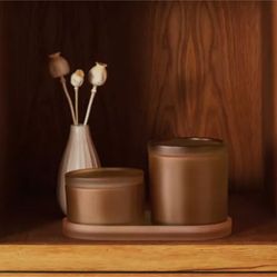 Haven Copper 3 Piece Set Eulo Jar and Tray Home Decor Bathroom Bath Accessories 