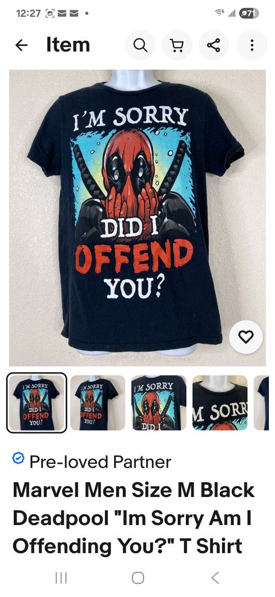 Deadpool T-Shirt Men's Medium  Size