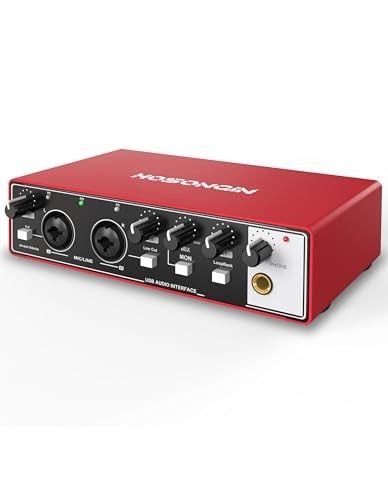 HOSONGIN 2i2 USB Audio Interface for Beginners - 24Bit/192kHz, 48V Phantom Power, Plug amp Play Recording for Podcast/Vocals/Guitar/Youtube, PC/Mac/iO