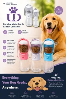 3 in 1 Dog water bottle 19oz & 10oz