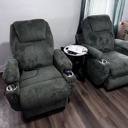 Power Lift Massage Recliner Chair with Eight Vibrating Massages Ergonomic Chair with Side Pocket and Soft Corduroy for Living Room,Green2 