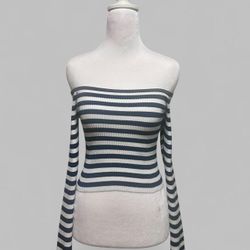 Blue Striped Off The Shoulder Blouse