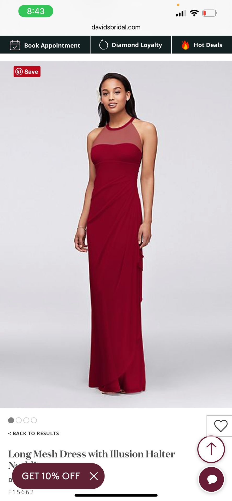 Apple Red David’s Bridal Bridesmaid Dress.