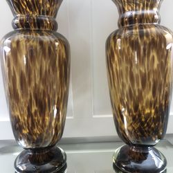 Murano style Faux Tortoise Shell Blown Art Glass Vase (2) OBO