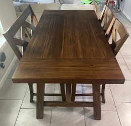 Wooden Dining Room Table with Chairs and Bench