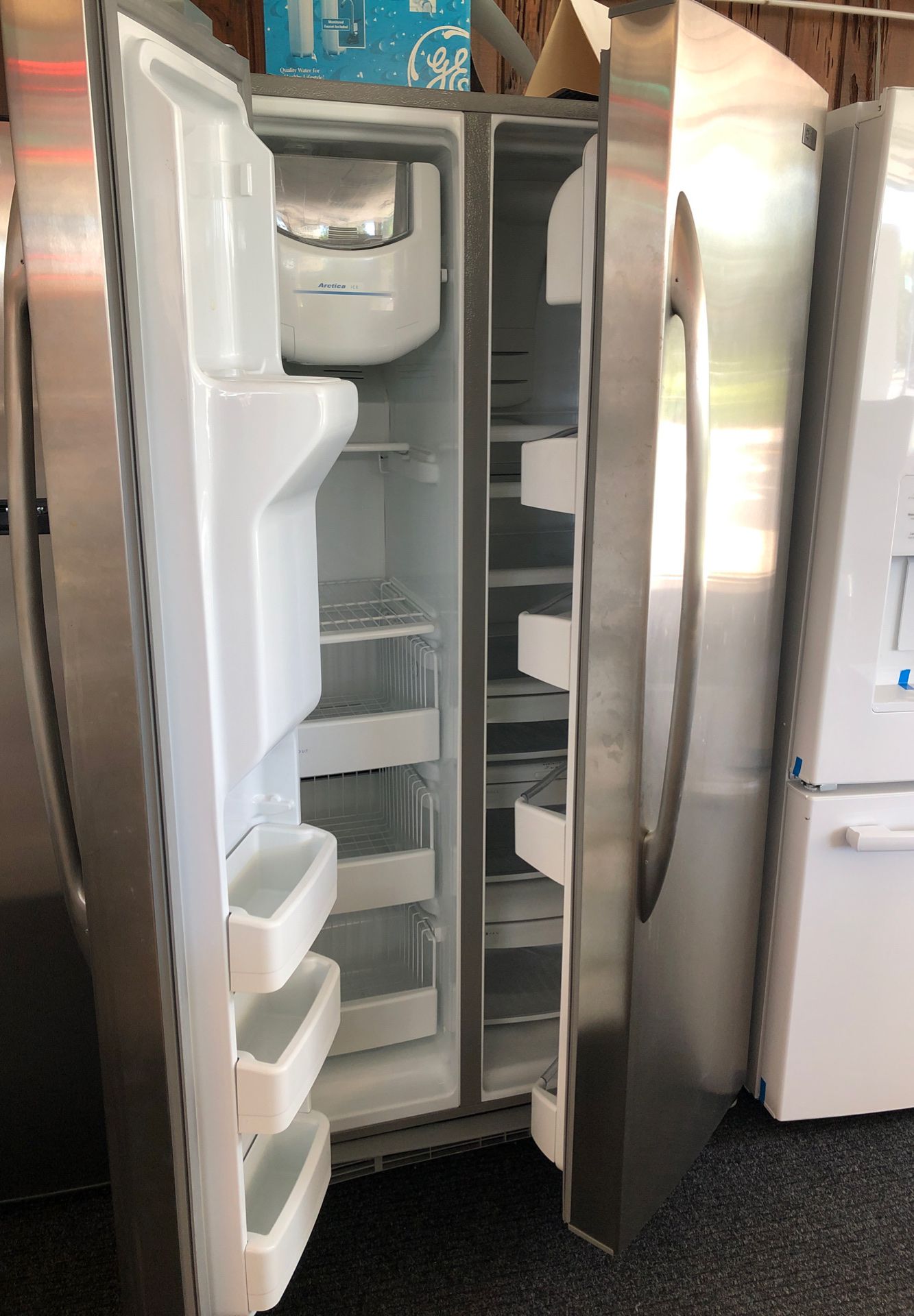 GE Profile side by side refrigerator.