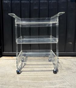 3-Tier Acrylic Rolling Cart designed for versatile storage in kitchens, bathrooms, or living spaces.  Dimensions 20”x18”x27 1/2”
