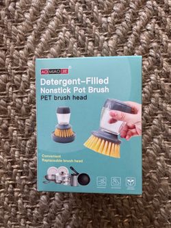 Detergent filled nonstick pot brush