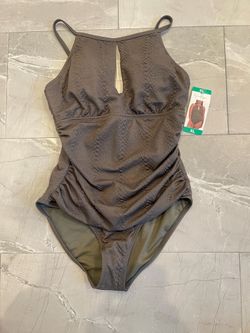 Jessica Simpson Textured One-Piece Swimsuit Women's XL Green Keyhole Cutout