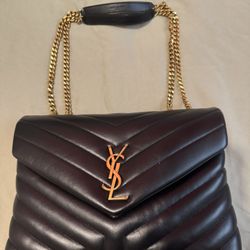 YSL Black Leather Medium Shoulder Bag With Gold Strap