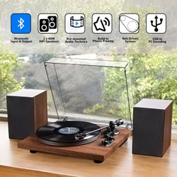 Bluetooth In&Out Record Player HiFi System with Upgraded Quality Speakers UD006