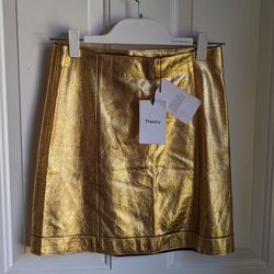 NEW Theory “Taraz” Gold Metallic Leather Skirt – SIZE 00 