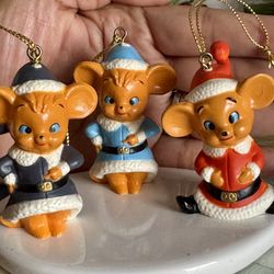 Vintage 3  Large Eared Mice Christmas Ornaments 