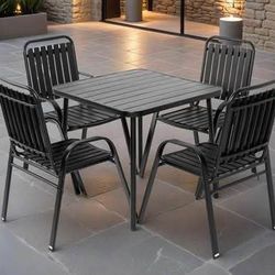New Assembled 5 Pieces Patio Furniture Set Outdoor Patio Dining Chairs Set of 4 with Steel Table