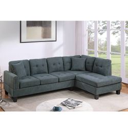 Grey Tweed Like Velvet Sectional Sofa Brand New In Box Firm Price $299