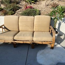 Vintage Boho Bamboo Sofa 