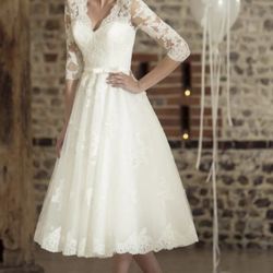 Tea Length Ivory Wedding Dress Whit Tags 