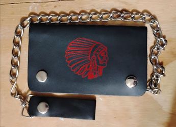 Bifold Leather Chain Wallet Indian Chief print