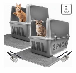 XXL Hooded Cat Litter Box 2-Pack with Scoops