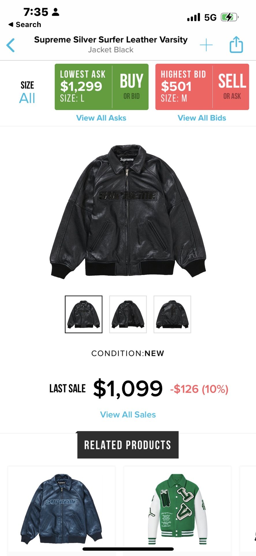 Supreme Silver Surfer Black Leather Bomber Jacket