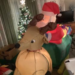 Huge Christmas Santa And Reindeer Decoration For Outdoors Auto Fan