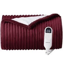 Bedsure GentleSoft Heated Blanket Throw - Soft Ribbed Flannel Electric Blanket, Heating with 4 Time Settings, 6 Heat Settings, and 3 hrs Timer Auto Sh