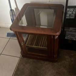 Cute wooden glass end table with interior light