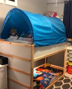 IKEAa KURA Reversible Twin Bed + twin mattress + 2 Covers (Solid Blue Tent & Farm Stand)