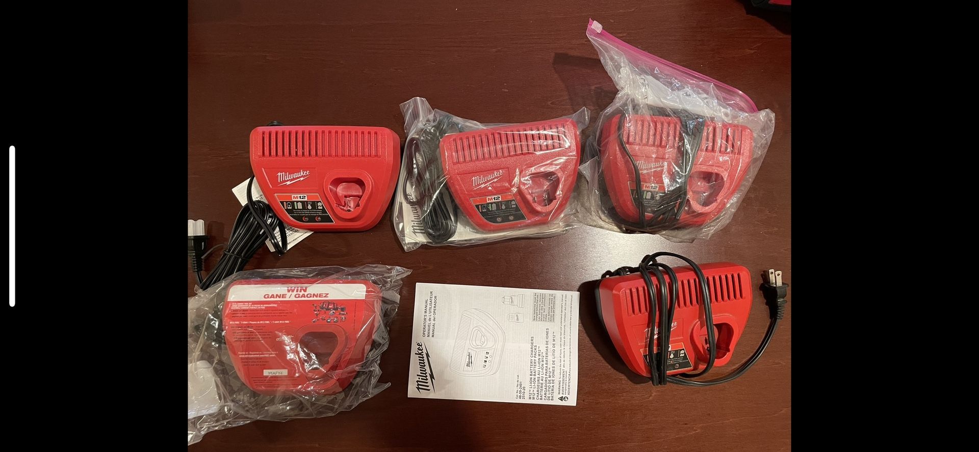 3X Brand New Milwaukee M12 12-Volt Lithium-Ion Battery Chargers +2X USED Chargers (Five total Chargers-Only)