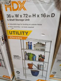 HDX 5-Tier Steel Wire Shelving Unit in Chrome – New