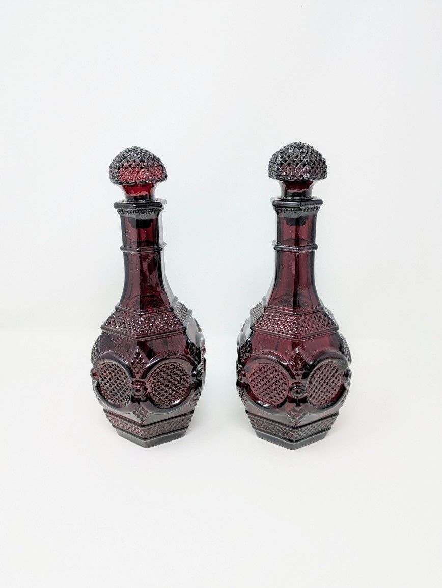 Vintage Avon Cape 1876 Cod Collection Ruby Red Wine Decanters (2)