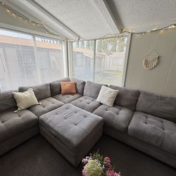 Grey Modular “Cloud” Sectional Couch + Ottoman - Like New