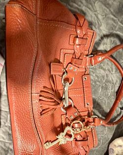 Coach Hamptons Braided Leather Satchel F13084 Coral Orange Pebbled Leather Bag