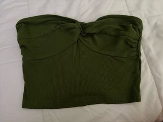 Green Ribbed Knot Front Bandeau Crop Top