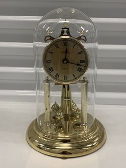 Vintage Waltham Gold-Tone Quartz Table/Mantle Clock With Glass Dome No Chimes